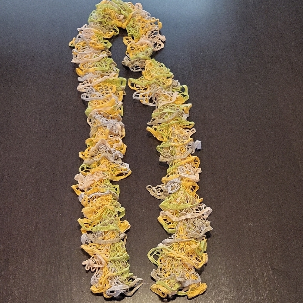 Multicolor Ruffled Hand Knit Yarn Scarf - Picture 2 of 6
